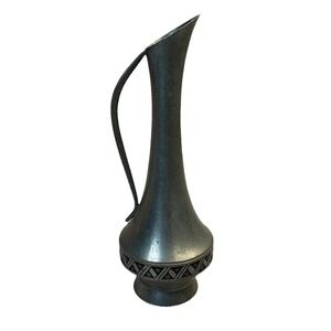 Norway Hagness 236/2 Pewter Pitcher Folk Art Embossed Bud Vase Metalware Vintage